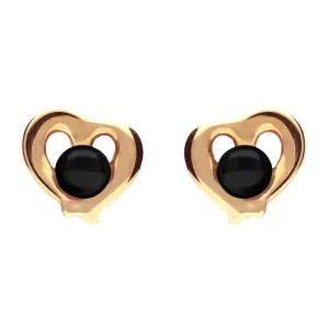 9ct Rose Gold Whitby Jet Heart Outline Stud Earrings