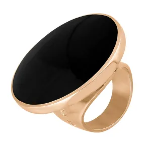 9ct Rose Gold Whitby Jet King's Coronation Hallmark Large Round Ring D