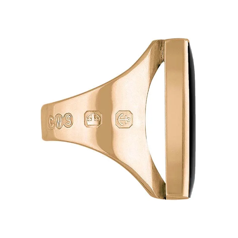 9ct Rose Gold Whitby Jet King's Coronation Hallmark Medium Oblong Ring D
