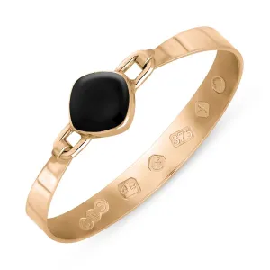 9ct Rose Gold Whitby Jet King's Coronation Hallmark Wide Cushion Bangle D