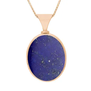9ct Rose Gold Whitby Jet Lapis Lazuli Hallmark Double Sided Oval Necklace