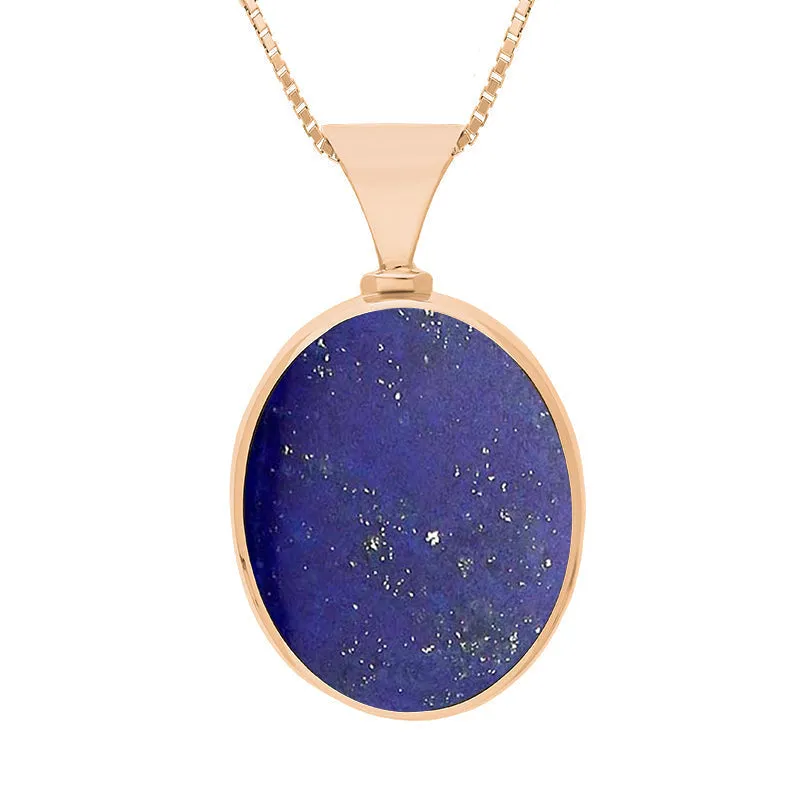 9ct Rose Gold Whitby Jet Lapis Lazuli Queens Jubilee Hallmark Double Sided Oval Necklace D