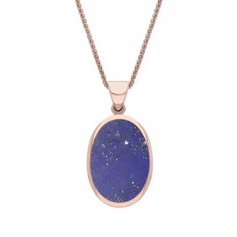 9ct Rose Gold Whitby Jet Lapis Lazuli Small Double Sided Fob Necklace