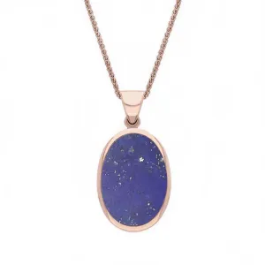 9ct Rose Gold Whitby Jet Lapis Lazuli Small Double Sided Fob Necklace