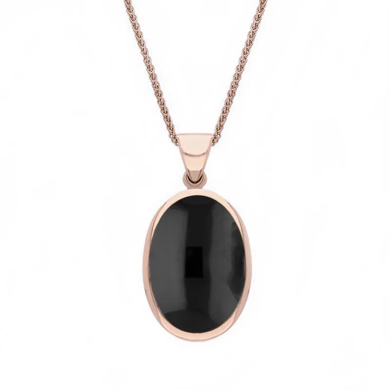 9ct Rose Gold Whitby Jet Lapis Lazuli Small Double Sided Fob Necklace
