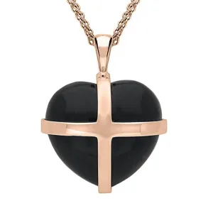 9ct Rose Gold Whitby Jet Large Cross Heart Necklace