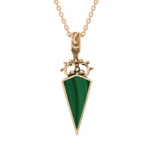 9ct Rose Gold Whitby Jet Malachite Double Sided Scroll Dagger Fob Necklace
