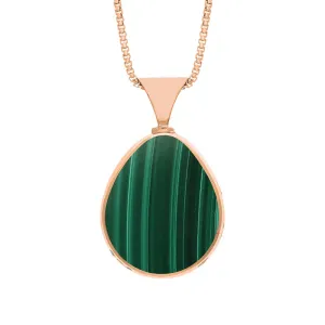 9ct Rose Gold Whitby Jet Malachite King's Coronation Hallmark Double Sided Pear-shaped Necklace D