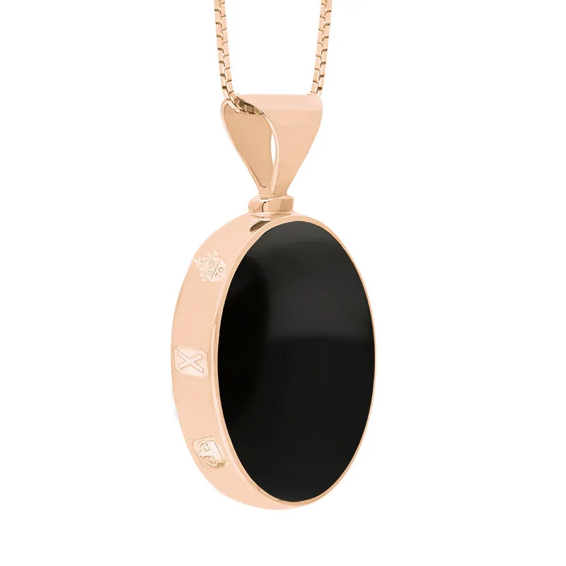 9ct Rose Gold Whitby Jet Malachite Queens Jubilee Hallmark Double Sided Oval Necklace D