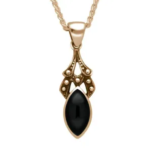 9ct Rose Gold Whitby Jet Marquise Drop Necklace