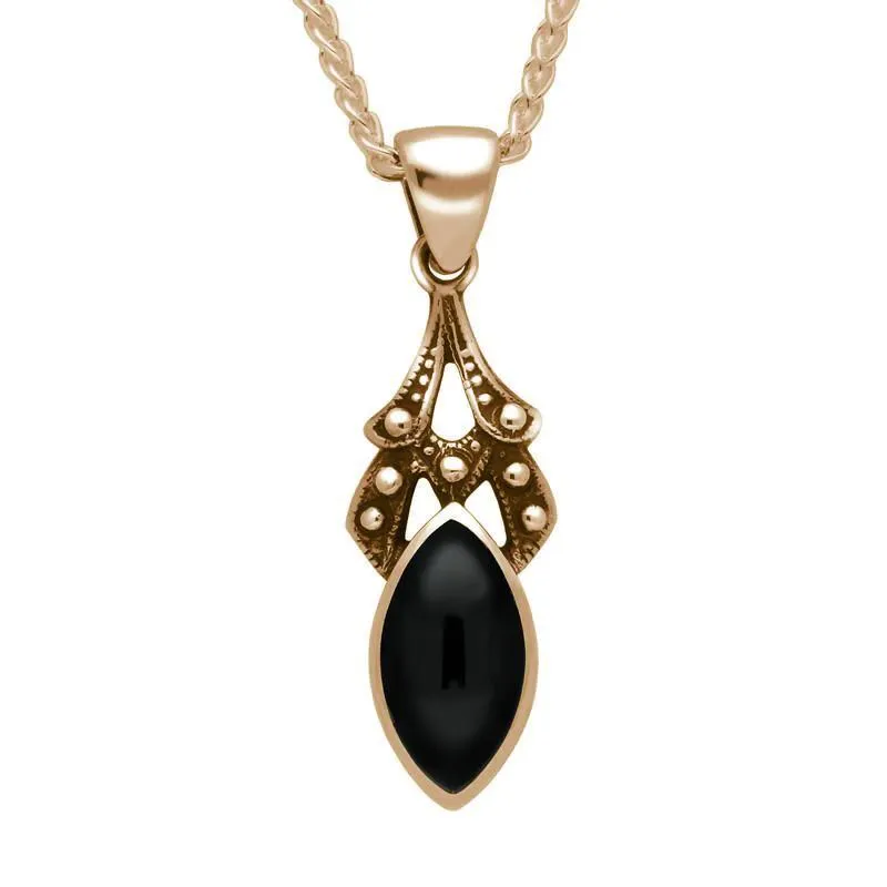 9ct Rose Gold Whitby Jet Marquise Drop Necklace