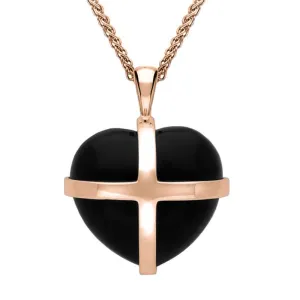 9ct Rose Gold Whitby Jet Medium Cross Heart Necklace D