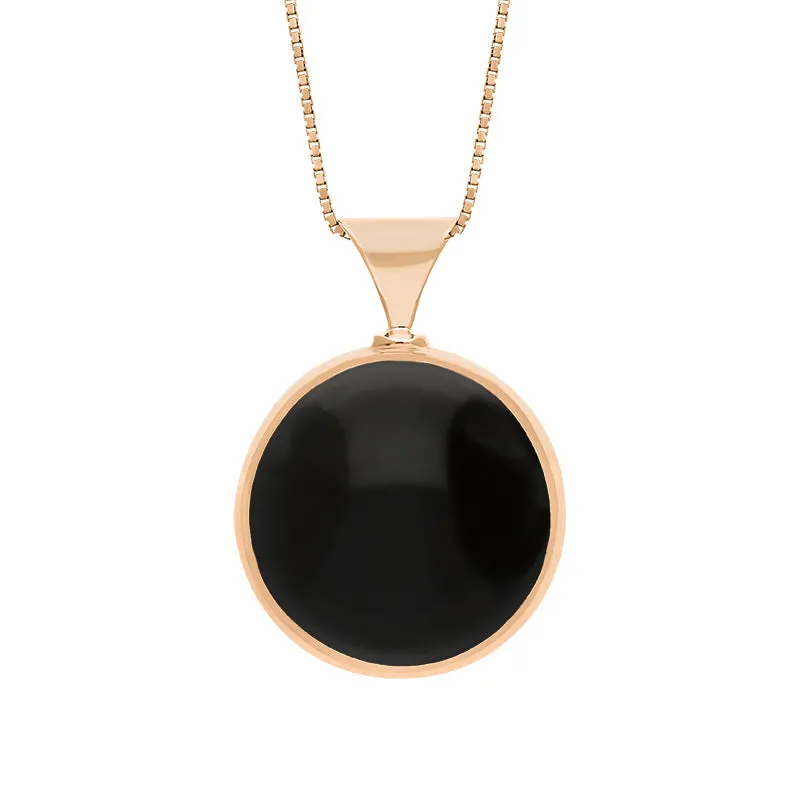 9ct Rose Gold Whitby Jet Mother of Pearl King's Coronation Hallmark Double Sided Round Necklace D