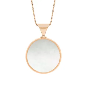 9ct Rose Gold Whitby Jet Mother of Pearl King's Coronation Hallmark Double Sided Round Necklace D