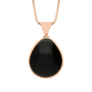 9ct Rose Gold Whitby Jet Mother of Pearl Queens Jubilee Hallmark Double Sided Pear-shaped Necklace D