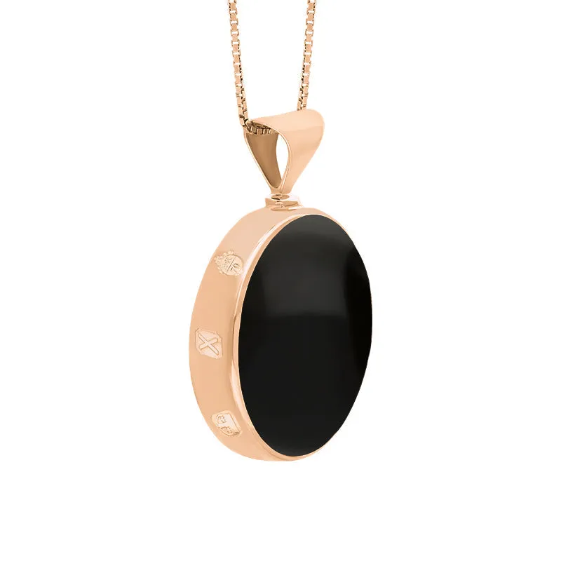 9ct Rose Gold Whitby Jet Mother of Pearl Queens Jubilee Hallmark Double Sided Round Necklace D