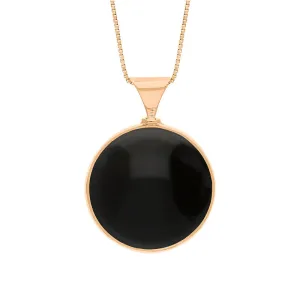 9ct Rose Gold Whitby Jet Mother of Pearl Queens Jubilee Hallmark Double Sided Round Necklace D