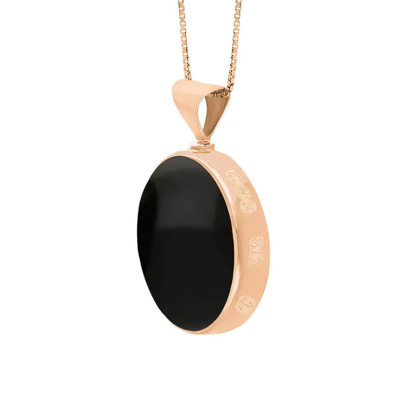 9ct Rose Gold Whitby Jet Mother of Pearl Queens Jubilee Hallmark Double Sided Round Necklace D