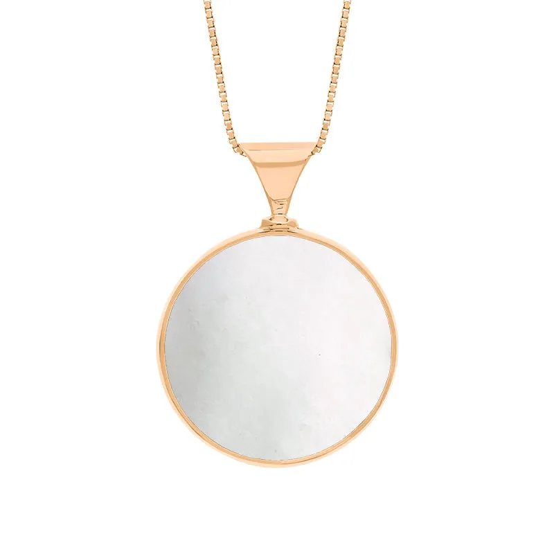9ct Rose Gold Whitby Jet Mother of Pearl Queens Jubilee Hallmark Double Sided Round Necklace D
