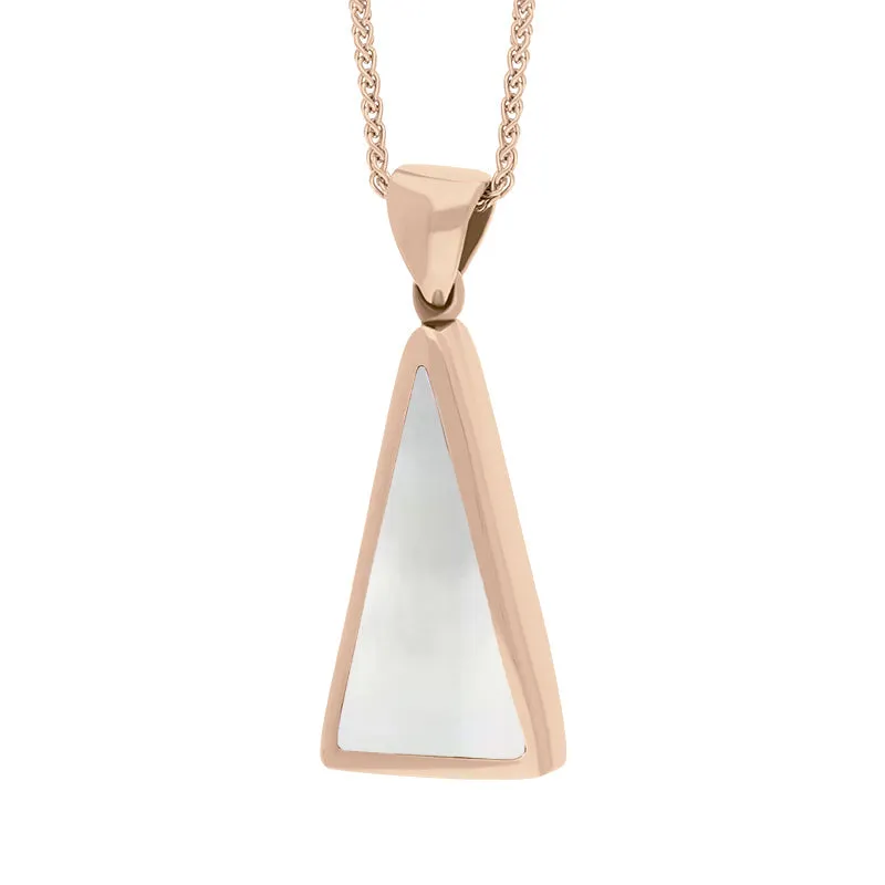 9ct Rose Gold Whitby Jet Mother Of Pearl Small Double Sided Triangular Fob Necklace
