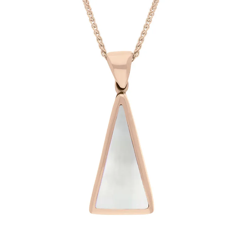 9ct Rose Gold Whitby Jet Mother Of Pearl Small Double Sided Triangular Fob Necklace