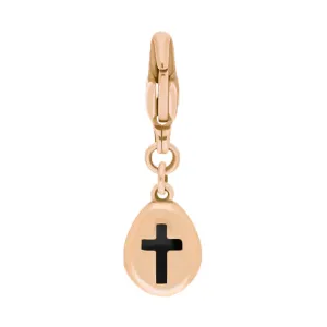 9ct Rose Gold Whitby Jet Pear Shaped Cross Clip Charm