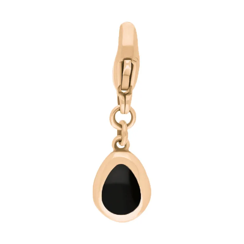 9ct Rose Gold Whitby Jet Pear Shaped Cross Clip Charm