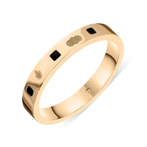 9ct Rose Gold Whitby Jet Queen's Jubilee Hallmark Princess Cut 3mm Ring D
