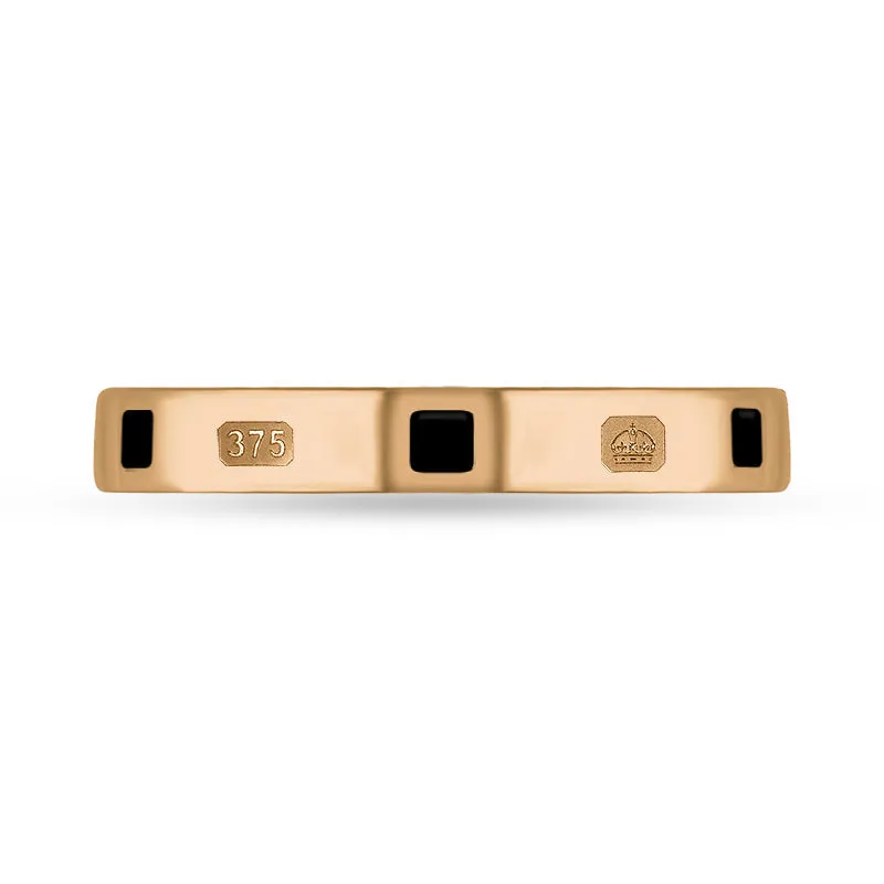 9ct Rose Gold Whitby Jet Queen's Jubilee Hallmark Princess Cut 3mm Ring D