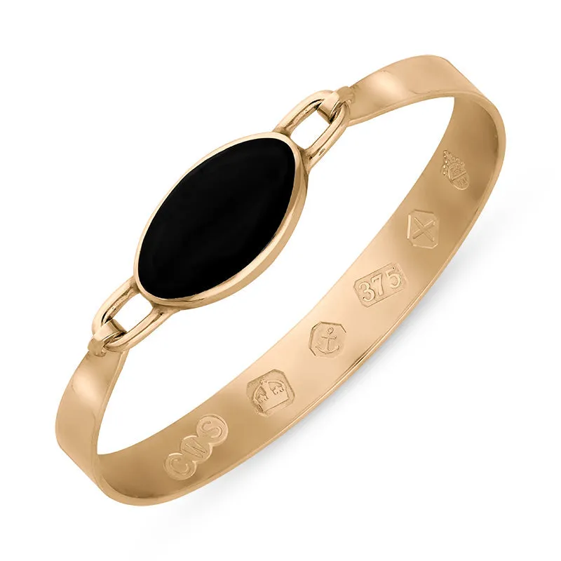 9ct Rose Gold Whitby Jet Queen's Jubilee Hallmark Wide Oval Bangle D