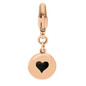 9ct Rose Gold Whitby Jet Round Shaped Heart Clip Charm