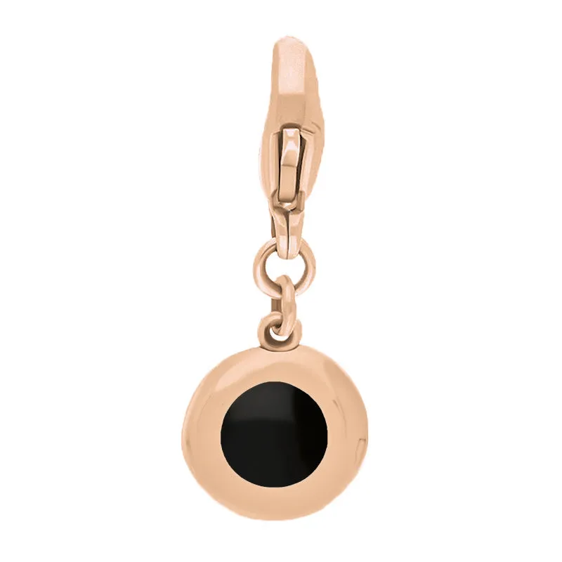 9ct Rose Gold Whitby Jet Round Shaped Heart Clip Charm