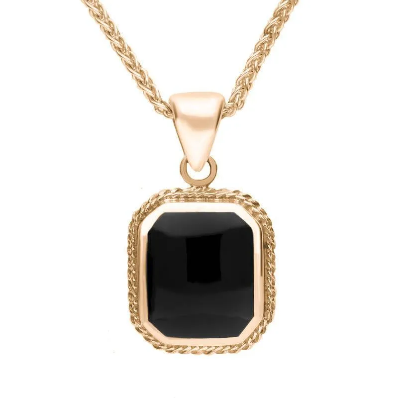 9ct Rose Gold Whitby Jet  Square Rope Edge Necklace D