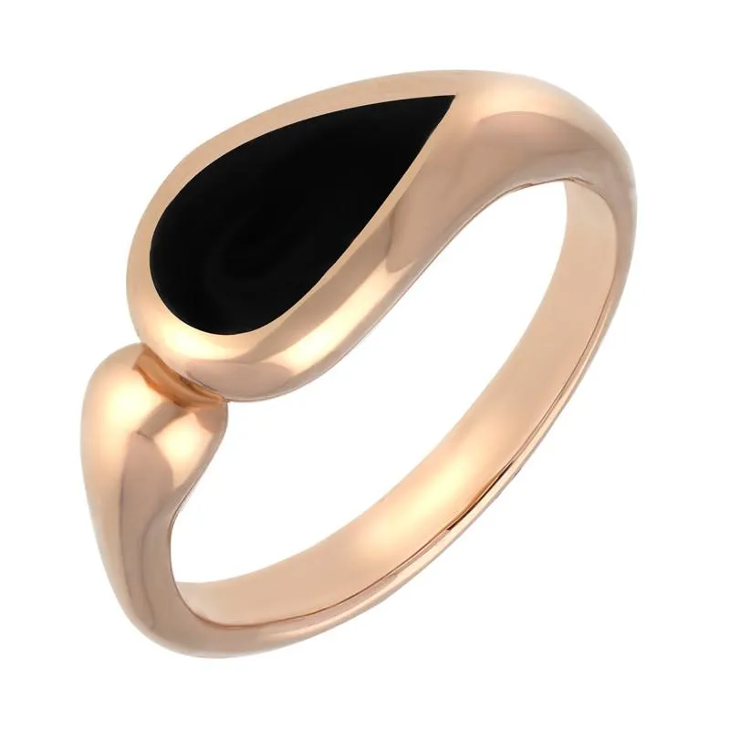 9ct Rose Gold Whitby Jet Toscana Offset Teardrop Ring