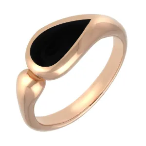 9ct Rose Gold Whitby Jet Toscana Offset Teardrop Ring