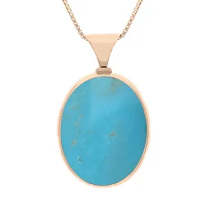 9ct Rose Gold Whitby Jet Turquoise King's Coronation Hallmark Double Sided Oval Necklace D
