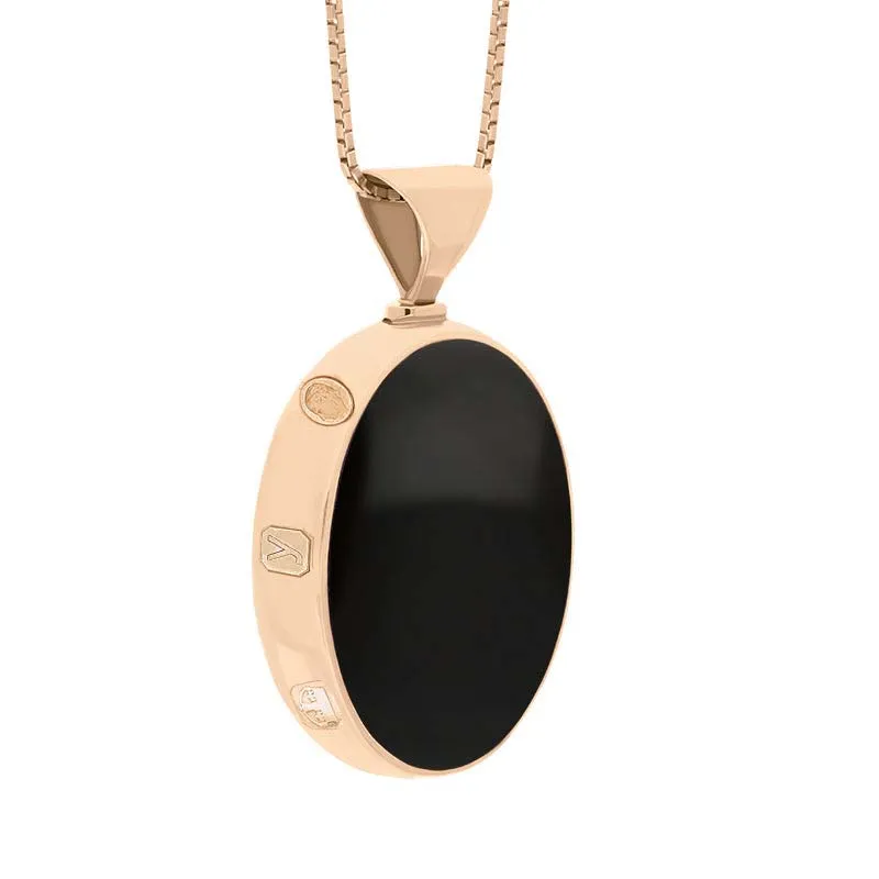9ct Rose Gold Whitby Jet Turquoise King's Coronation Hallmark Double Sided Oval Necklace D