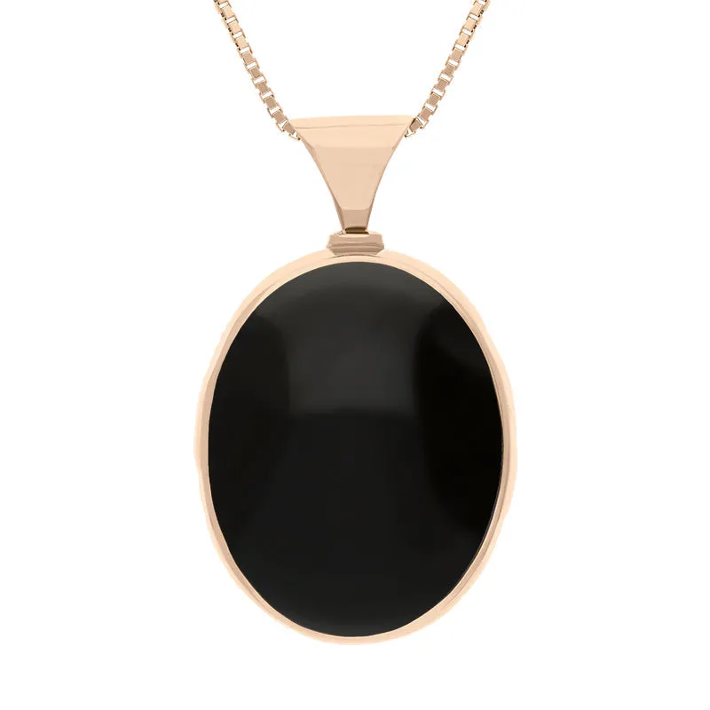 9ct Rose Gold Whitby Jet Turquoise King's Coronation Hallmark Double Sided Oval Necklace D