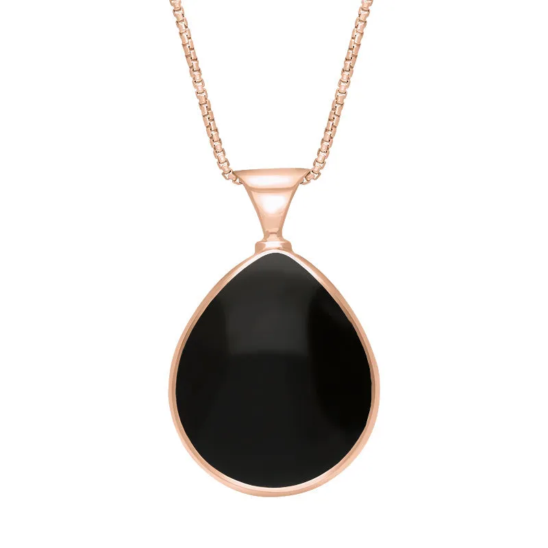 9ct Rose Gold Whitby Jet Turquoise King's Coronation Hallmark Double Sided Pear-shaped Necklace D
