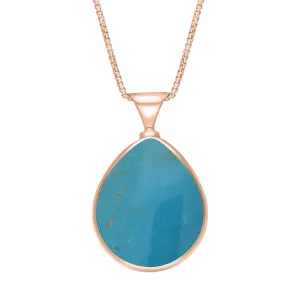 9ct Rose Gold Whitby Jet Turquoise King's Coronation Hallmark Double Sided Pear-shaped Necklace D