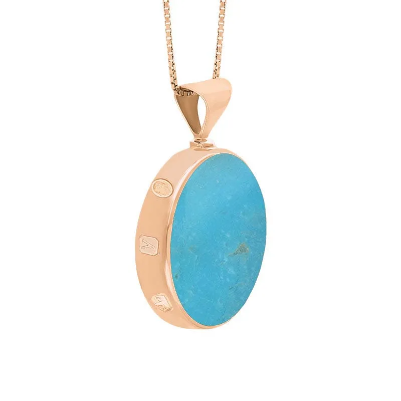9ct Rose Gold Whitby Jet Turquoise King's Coronation Hallmark Double Sided Round Necklace D
