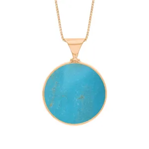 9ct Rose Gold Whitby Jet Turquoise King's Coronation Hallmark Double Sided Round Necklace D