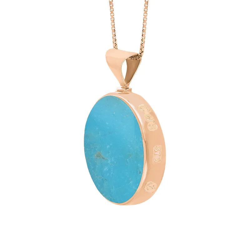 9ct Rose Gold Whitby Jet Turquoise King's Coronation Hallmark Double Sided Round Necklace D