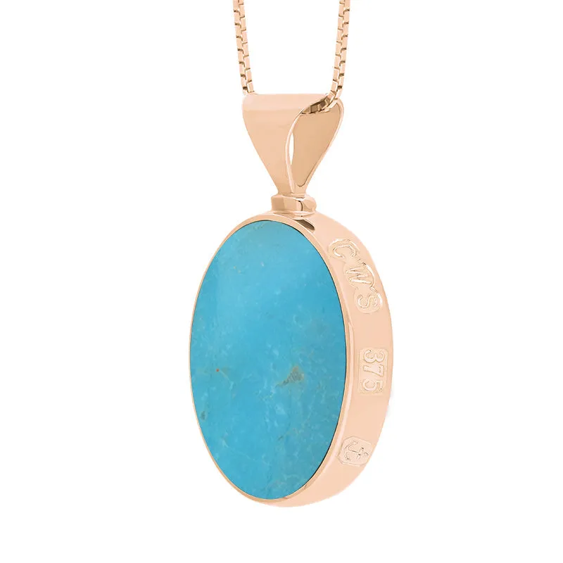 9ct Rose Gold Whitby Jet Turquoise Queens Jubilee Hallmark Double Sided Oval Necklace D