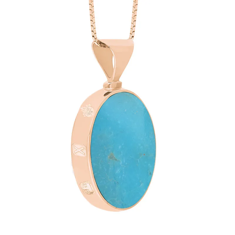 9ct Rose Gold Whitby Jet Turquoise Queens Jubilee Hallmark Double Sided Oval Necklace D