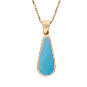 9ct Rose Gold Whitby Jet Turquoise Small Double Sided Pear Cut Fob Necklace