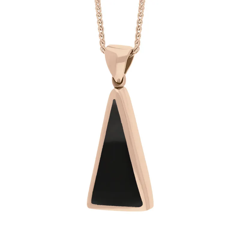9ct Rose Gold Whitby Jet Turquoise Small Double Sided Triangular Fob Necklace
