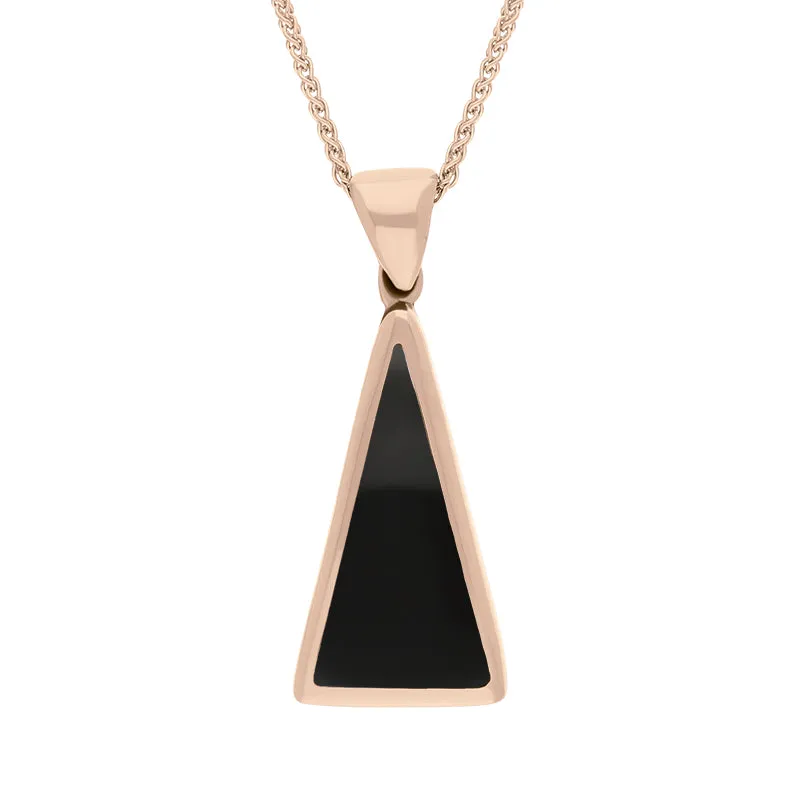 9ct Rose Gold Whitby Jet Turquoise Small Double Sided Triangular Fob Necklace