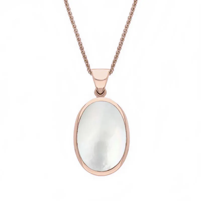 9ct Rose Gold Whitby Jet White Mother Of Pearl Small Double Sided Fob Necklace