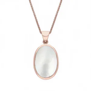 9ct Rose Gold Whitby Jet White Mother Of Pearl Small Double Sided Fob Necklace